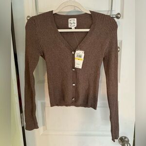 Hippie Rose Brown Cardigan Sweater with V-Neck NWT